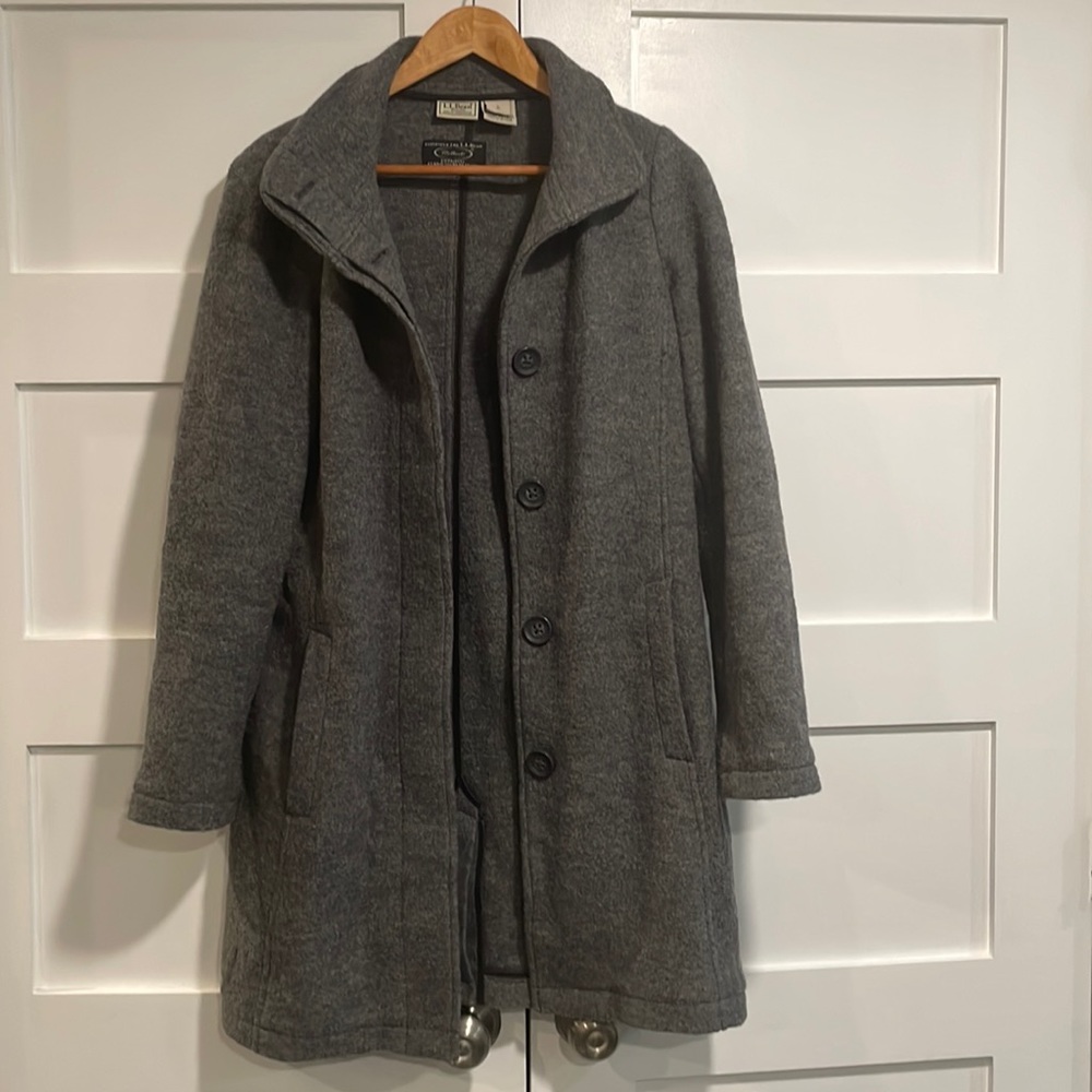 LL Bean 100% Wool Long Coat Size S